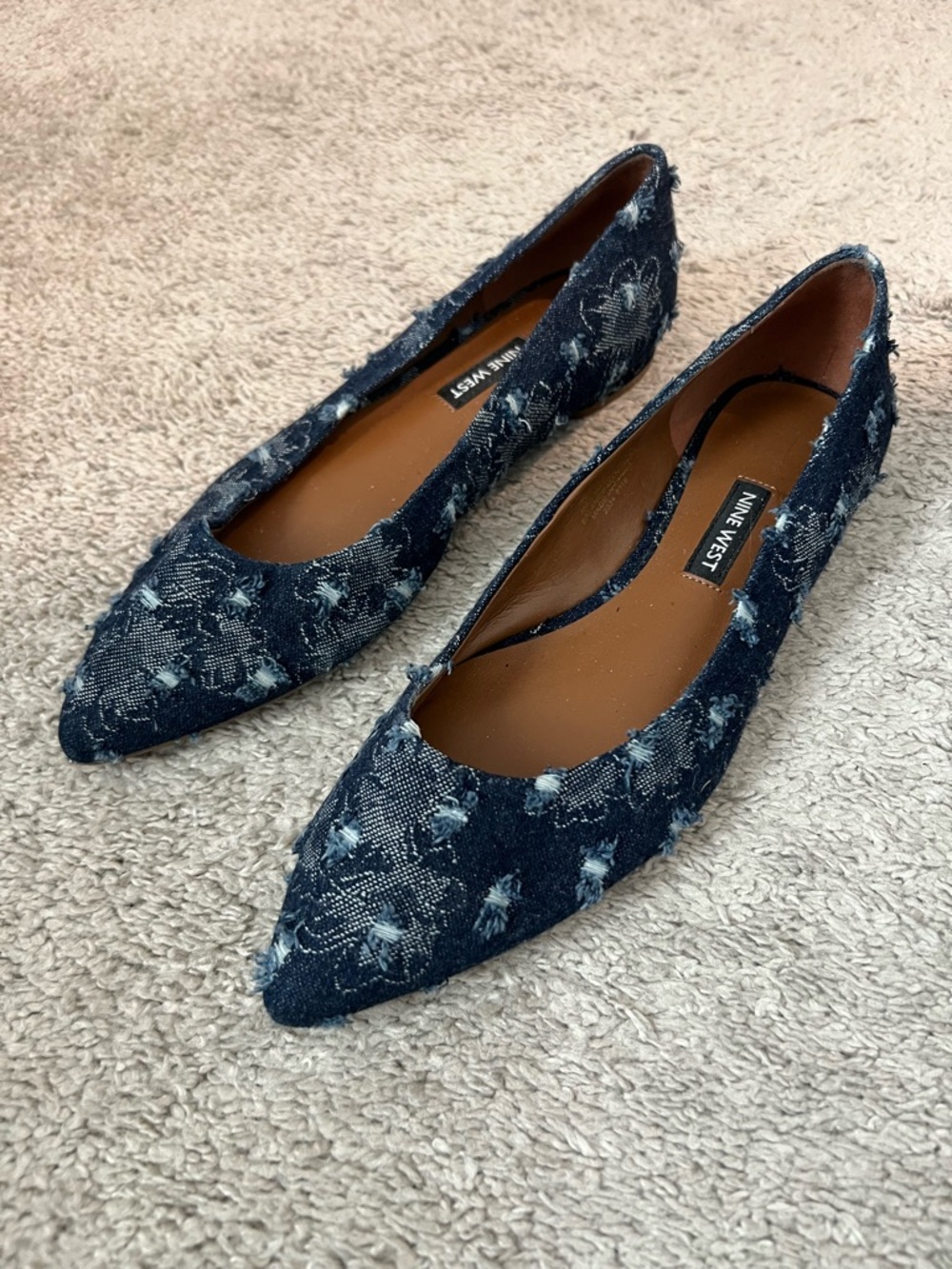 Nine West Denim Floral Pointed Ballet Flats - Denim Blue